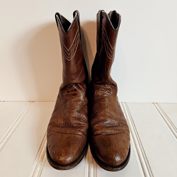 Justin Boots Womens  7 Brown Stinson 10" Smooth Ostrich Roper Western Cowboy - Picture 2 of 16